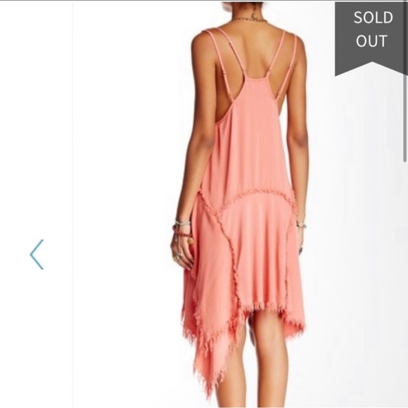 Free People Intimately Boho Shredded Raw Hem Slip Dress Coral sands Sz S NWT! - Picture 5 of 9